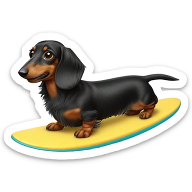 Long haired weenie dog surfing sticker