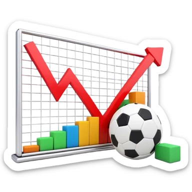 Cinematic realistic 3d growing bar graph next to a soccer ball sticker