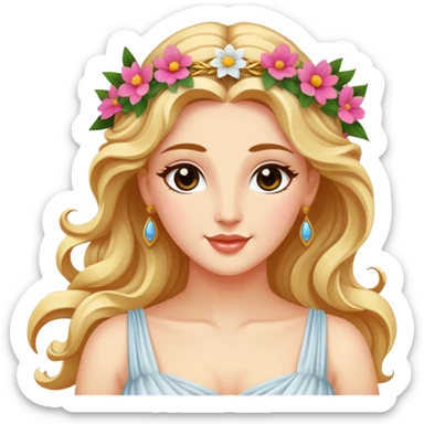Greek goddess Aphrodite with flowers and a wink sticker