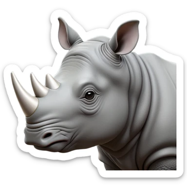 cinematic-noble--rhinoceros-portrait-emoji,slate-grey-hide--poised-and-regal,-with-a-massive,-powerful-build-and-a-thick, -deep-set-soulful-piercing-eyes,-simplified-yet-sharp-and-sophisticated-features,-highly-detailed,-large-black-eyes, zoomed out showing shoulders, large white horn  sticker
