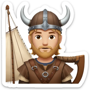 Young viking sailor on ship deck sticker
