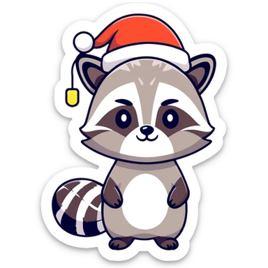 Raccoon with Christmas hat and lights  sticker