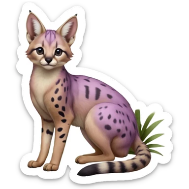 Realistic wild real life cute cool beautiful gorgeous floral pastel-lilac-violet-lavender caracal-serval-civet-genet-hybrid-animal-Fakémon-fursona photo IRL outside (full body) sticker