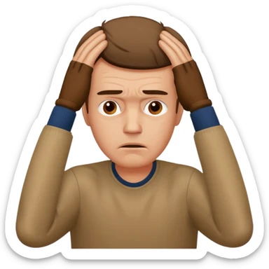 a worried man with the hands over the head sticker
