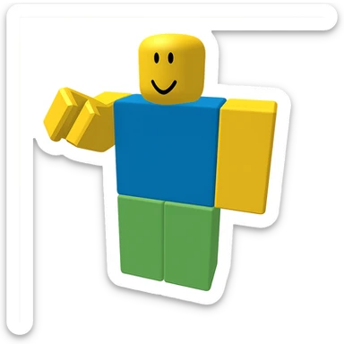 Extract only the character in a blue shirt and green pants (seventh from left) from the image, place it on a transparent background, and keep the original Roblox style and appearance. sticker