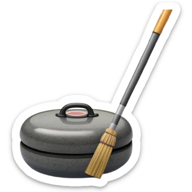 An icon showing a detailed close-up of a curling stone sliding across the ice, with a broom in motion beside it. The background features an indoor stadium with cheering spectators on the stands. Transparent background captures the strategy and focus of curling. sticker