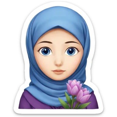 Turkish beautiful finish Konya girl blue eyes with hijab and hyacinth flower dress sticker