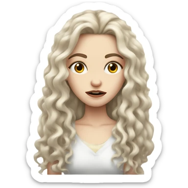 pale skin girl with long curly hair and long eyelashes looking mad sticker
