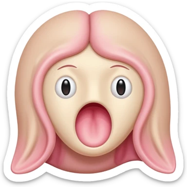 beige and pink vulva appearing moist, pink clitoris at the top, no face sticker