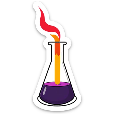 exothermic chemical reaction, beaker with fire and colorful effects sticker
