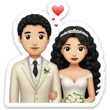 hispanic women with long black hair and light skinned man with short light brown curly hair getting married  sticker