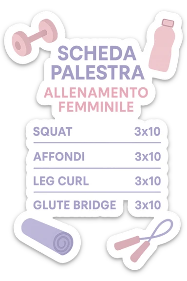 Scheda da palestra su sfondo isolato senza sfondo in italiano specifica per allenamento al femminile sticker