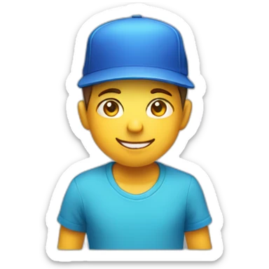 Boy Wearing a box as hat while looking down with a smile and double chin from bottom angle sticker