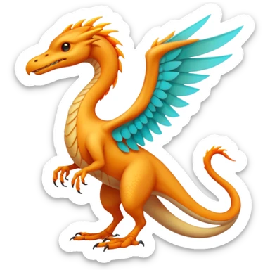 Futuristic Ethereal Modern Cyan and fiery gold-orange Drake-Fakémon-creature-hybrid Full Body sticker