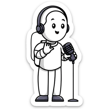 person streaming, YouTube user recording video with microphone sticker