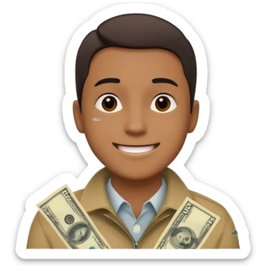 someone with 5 dollar bills raining down on him sticker