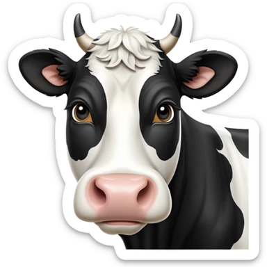 cinematic-noble-black-and-white-cow-portrait-emoji,-poised-and-regal,-with-a-large,-sturdy-build-and-a-beautifully-patterned-hide-of-rich-black-accented-by-crisp-white-patches,-deep-set-soulful-brown-eyes,-simplified-yet-sharp-and-sophisticated sticker