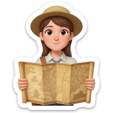 archaeologist girl is holding a map sticker