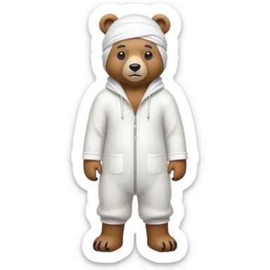 Complete full-body view of a bear wearing a white durag, showing from head to toe sticker