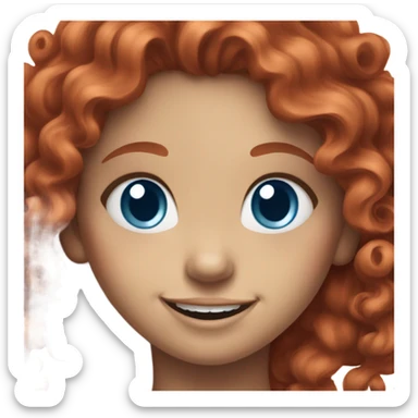 cheerful white-skinned girl with lots of red hair in small curls and blue eyes sticker