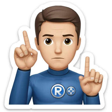 Reed Richard’s from the Fantastic 4 holding up 4 fingers thumb down out in front of himself with only one hand sticker