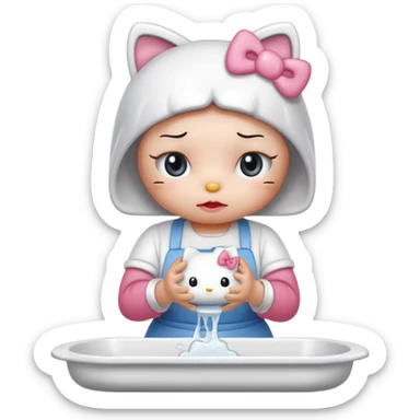 hello kitty crying doing dishes sticker