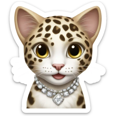 White cat, leopard print clothes and Diamond jewelry sticker