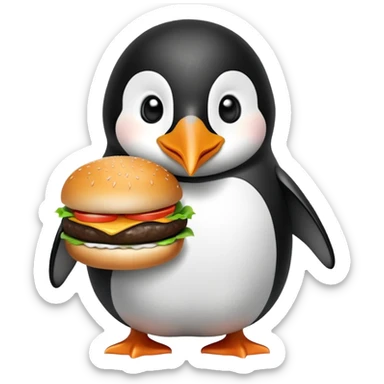 cute penguin eating a hamburger sticker