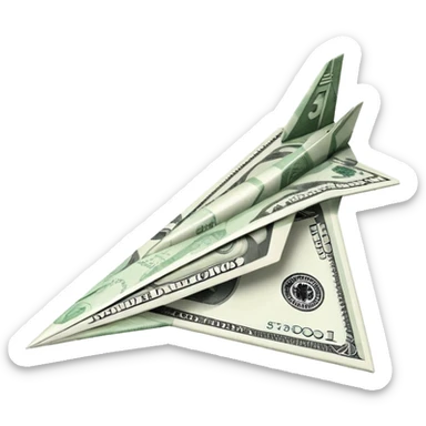 Paper plane made of money side view sticker