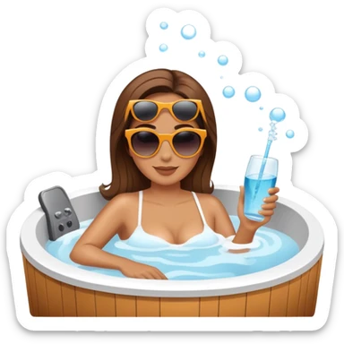 Woman with sunglasses relaxing in hot tub zoomed out perspective sticker