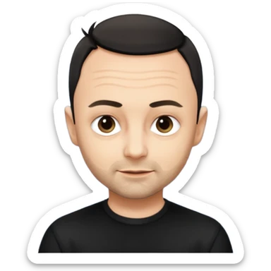 Paul Landers, apple style emoji, mischievous expression, short hair, black clothing sticker