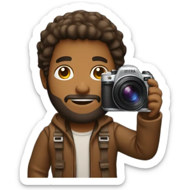 Brown skinned guy with beard holding a photo camera sticker