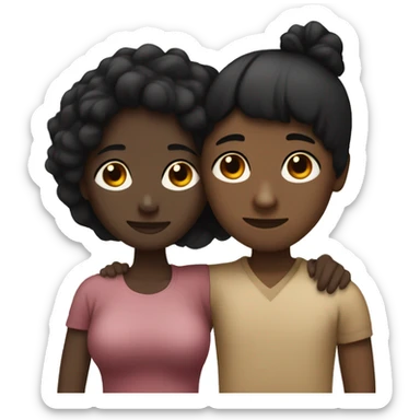 A black hair woman with little black skin hugs her brown hair boyfriend with a little black skin too sticker
