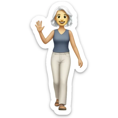 walking white woman, friendly waving sticker