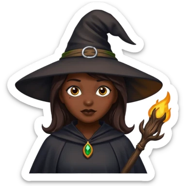 Witch with black complexion, brown hair and eyes sticker