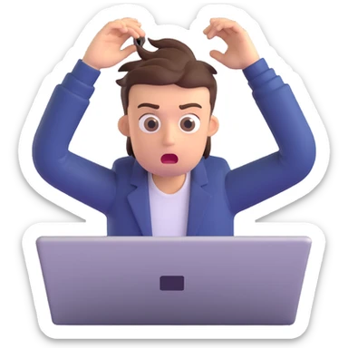 programmer in panic, pulling hair, shocked expression sticker