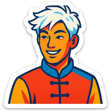 white haired handsome Chinese man in vibrant toon style, colorful and lively sticker