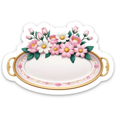 pink and white porcelain tray with flowers  sticker