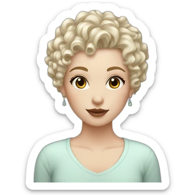 white girl short curly hair, septum earring sticker