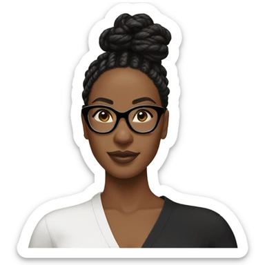beautiful black woman wearing square glasses and has black twists in a bun  sticker