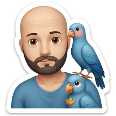 bald man with a beard and tattoo, with a pet on his shoulder sticker