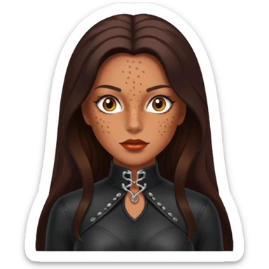 Tan skin with freckles, long dark hair, hazel eyes Dominatrix  sticker