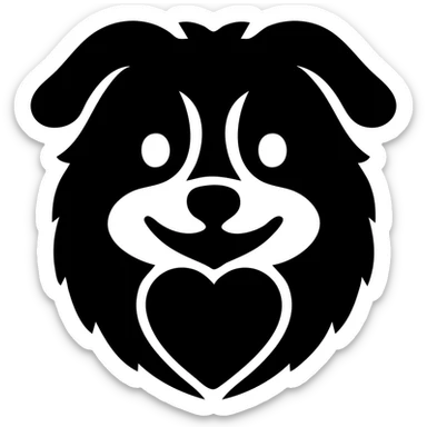 Transform this image into a clean, modern logo of a stylized dog holding a heart in its mouth. Use minimal lines and bold shapes suitable for branding. No background, transparent. sticker