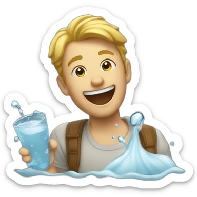 A guy spelling water out laughing sticker