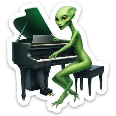 a Reptilian alien woman, play a piano sticker