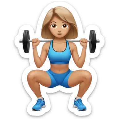 Beautiful woman with light brown shoulder length hair popping a squat without any weights sticker