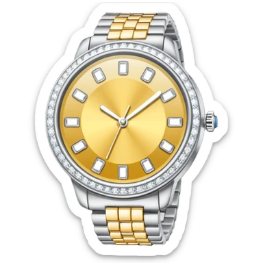 Crie um relógio de pulso prateado cravejado de diamantes brilhantes, sem rostos sticker