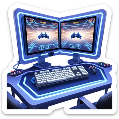 An icon featuring a gaming monitor displaying an intense esports competition, with players' hands on controllers and keyboards. A digital scoreboard and glowing energy lines surround the scene, symbolizing the excitement of competitive gaming. Transparent background highlights the world of esports. sticker