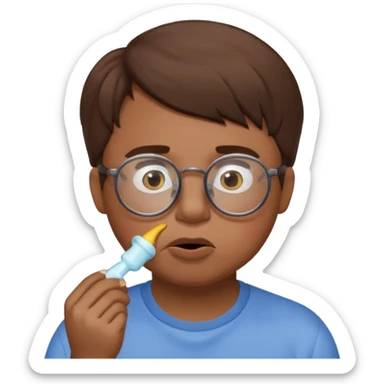 Fat sad guy with brown hair and glasses sucking on binky sticker