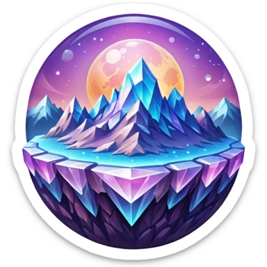 icon planet, crystal Planet, surface covered in glowing crystals mountains and dust sticker